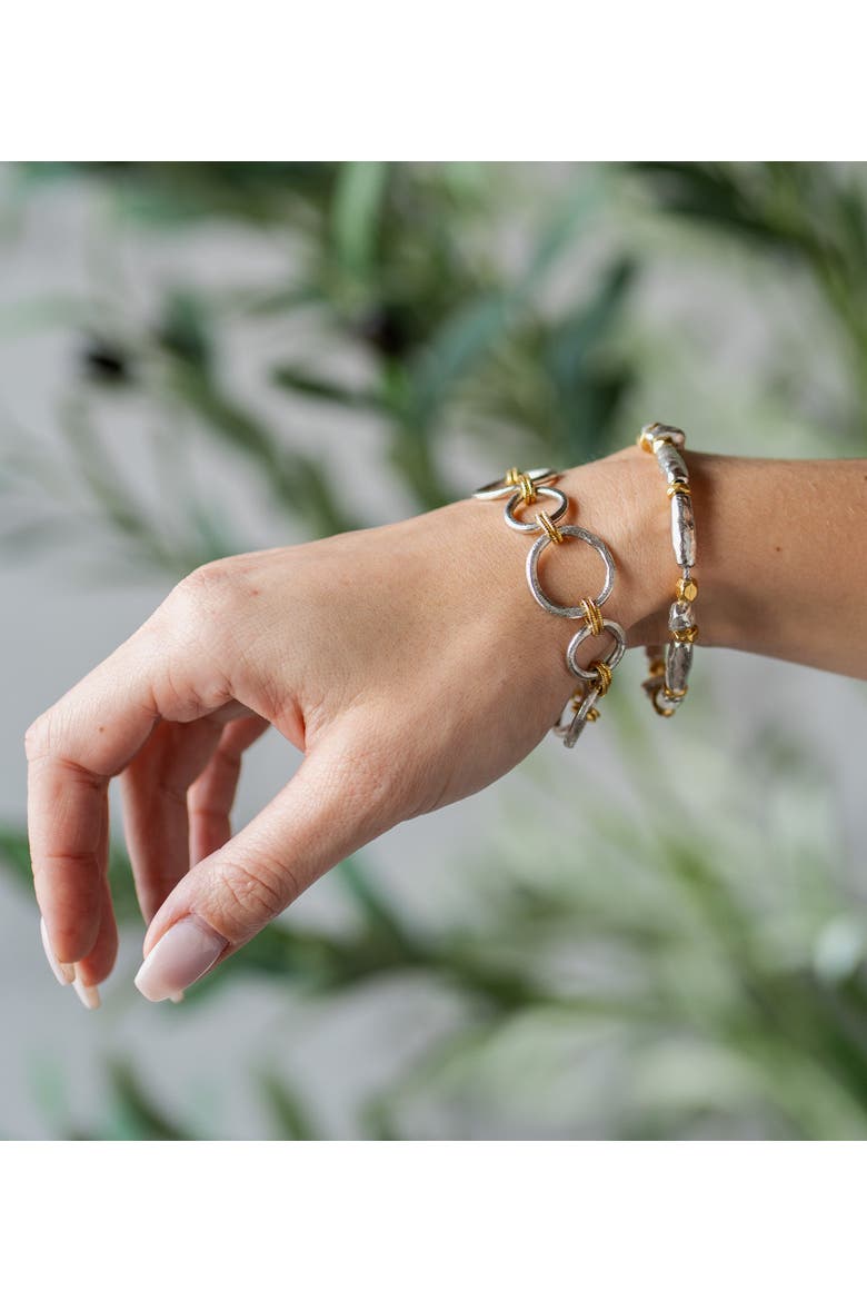 Mixed Metal Organic Bead Bracelet, Alternate, color, Silver