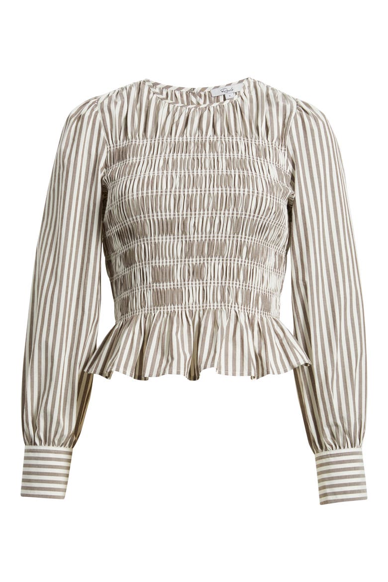 Tabi Smocked Peplum Top, Alternate, color, ESPRESSO IVORY STRIPE