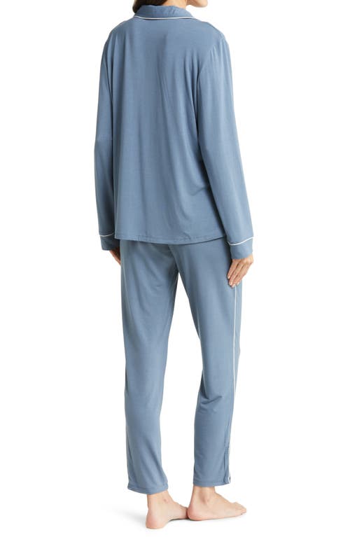 Eberjey Gisele Slim Tuxedo 2-piece Pajama Set In Coastal Blue/ivory