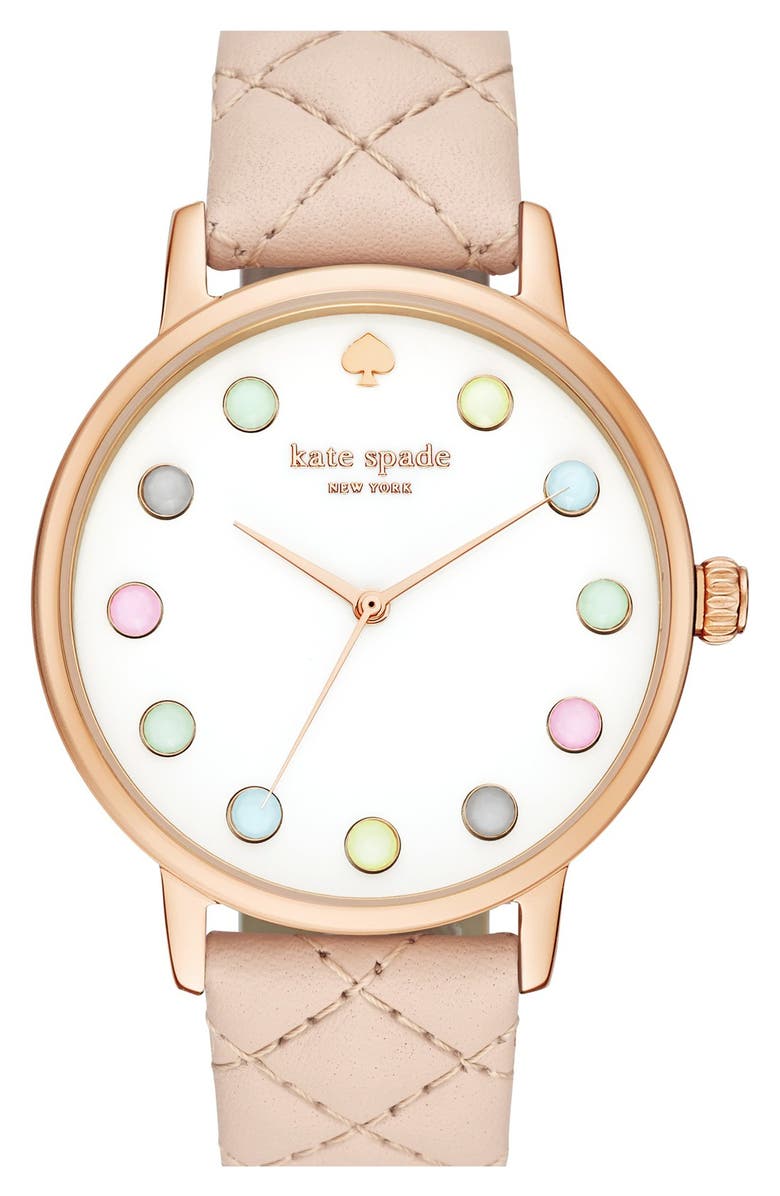 Kate Spade New York 'metro - rainbow' leather strap watch, 38mm, Main, color, 