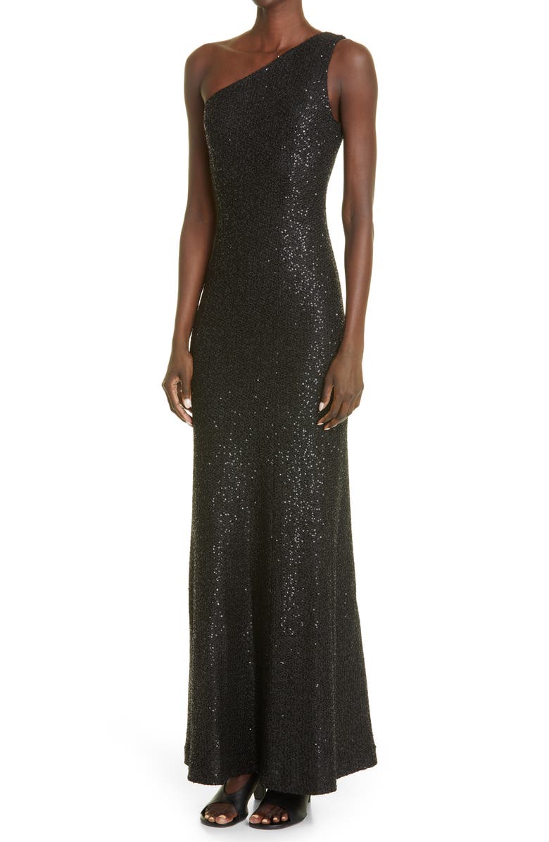 St. John Evening One-Shoulder Sequin Knit Gown, Alternate, color, 
