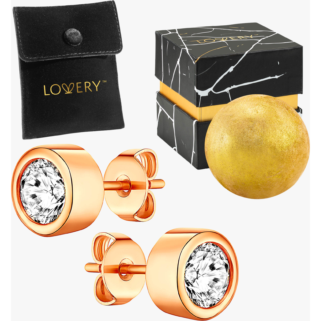 Lovery 14k Rose Gold Earring And Bath Bomb Gift Set In Bezel