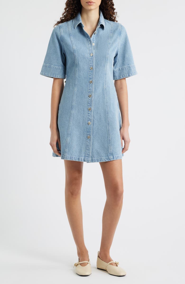 FRNCH Ellyne Embroidered Denim Shirtdress, Main, color, Bleu Clair