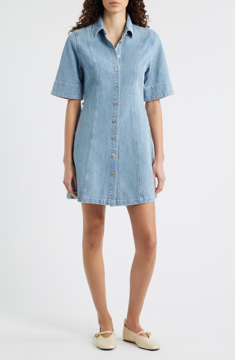 Ellyne Embroidered Denim Shirtdress (Bleu Clair)
