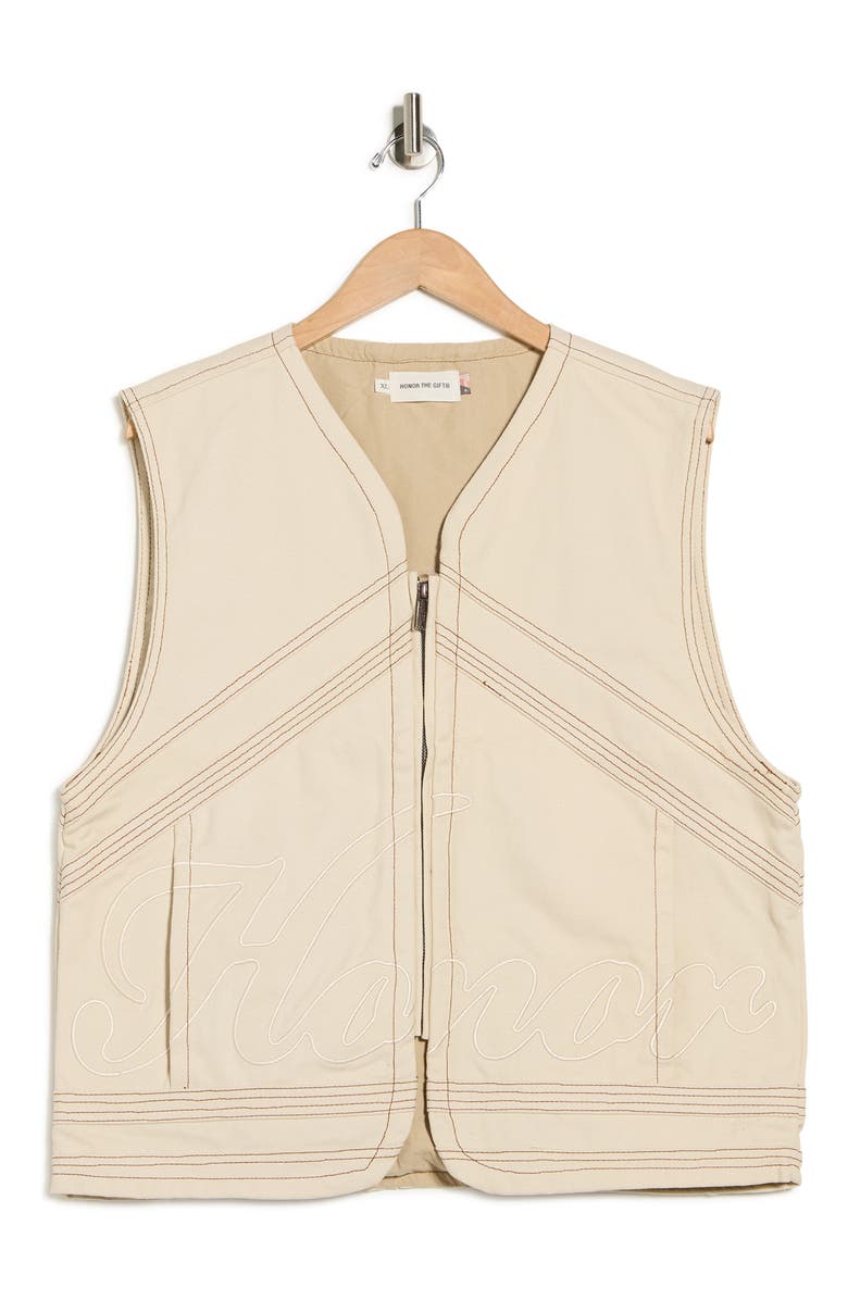 HONOR THE GIFT Logo Appliqué Cotton Canvas Riding Vest, Alternate, color, Bone