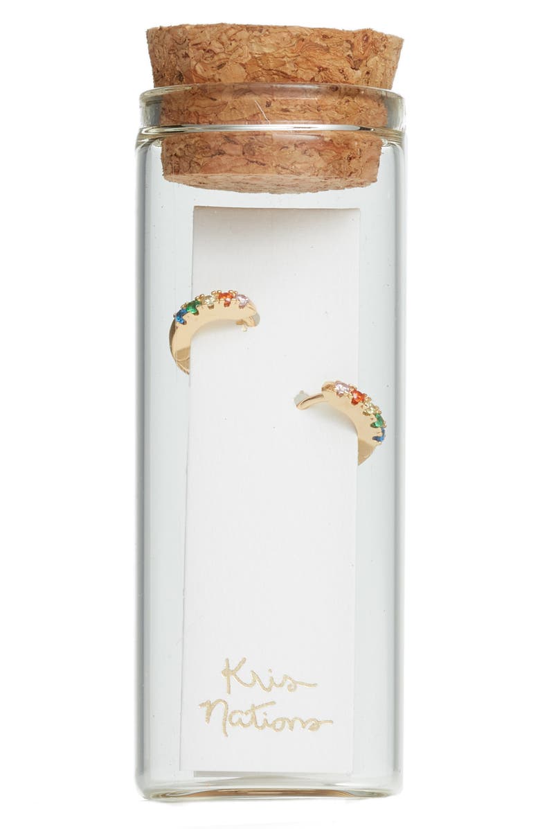 Kris Nations Rainbow Pavé Huggie Hoop Earrings, Alternate, color, Gold