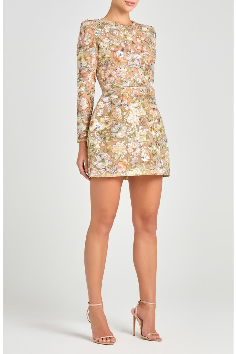 Sienna Beaded Floral Embroidery Long Sleeve Cocktail Minidress, Alternate, color, GREEN