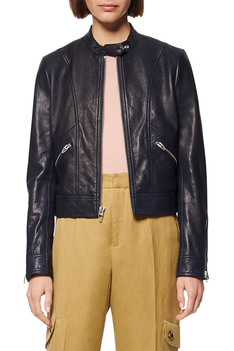 Ramsey Leather Racer Jacket, Main, color, NAVY