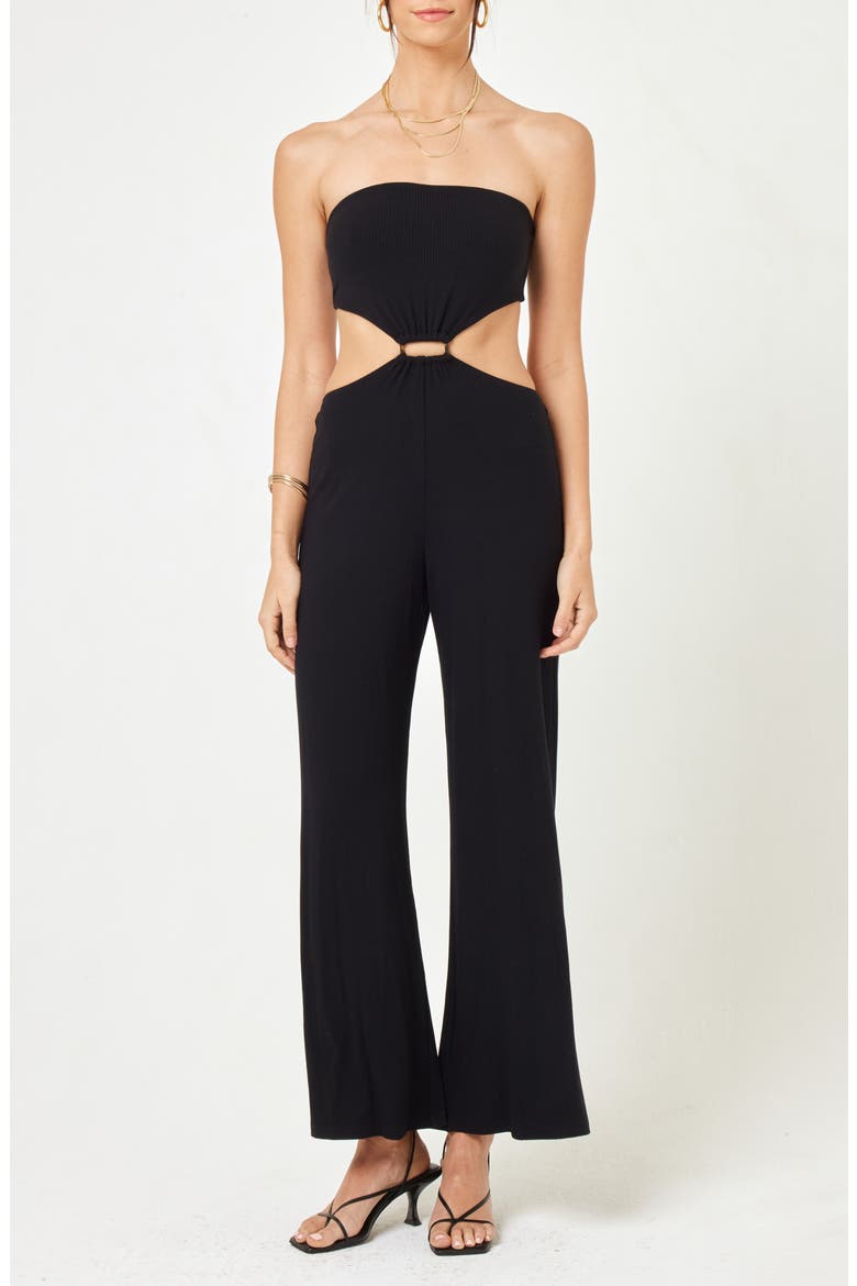 Palos Verdes Strapless Cutout Cover-Up Jumpsuit, Main, color, BLACK