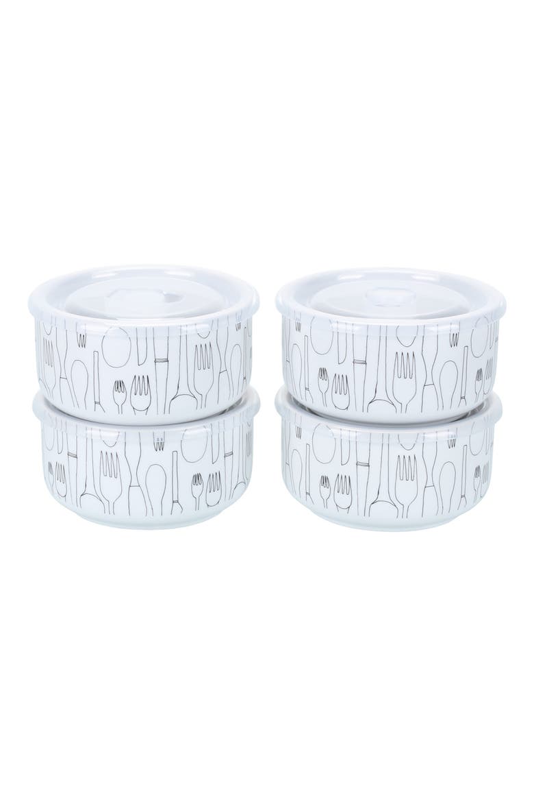Set of 4 Large Storage Bowl with Lid, Main, color, WHITE