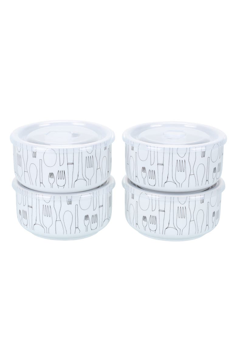 BIA Cordon Bleu Set of 4 Large Storage Bowl with Lid, Main, color, White
