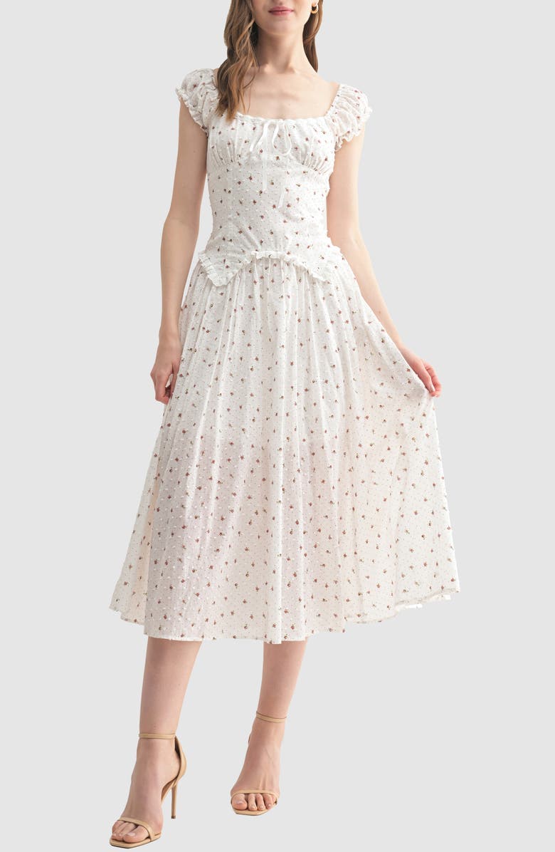 Floral Clip Dot Cotton Midi Dress