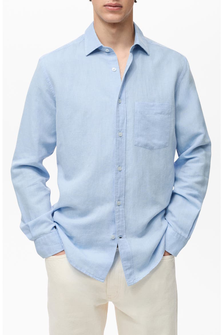 Classic Fit Linen & Cotton Button-Up Shirt, Main, color, SKY BLUE