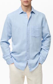 MANGO Classic Fit Linen & Cotton Button-Up Shirt