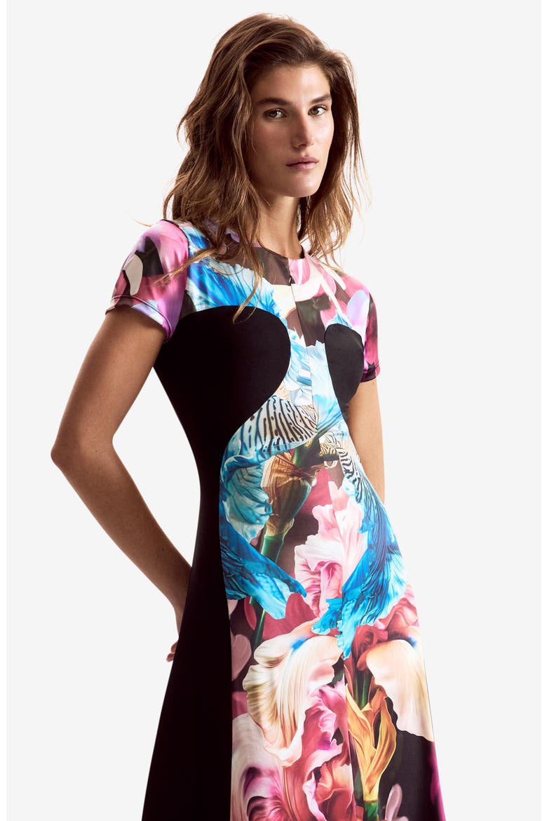 Print Short Sleeve Maxi Dress, Alternate, color, NAVY BLUE