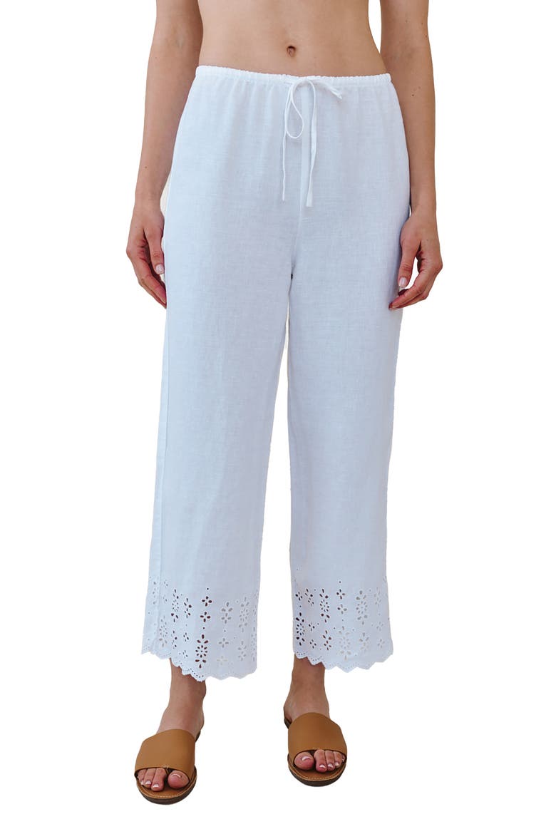 Beach Linen Crop Pants, Main, color, WHITE
