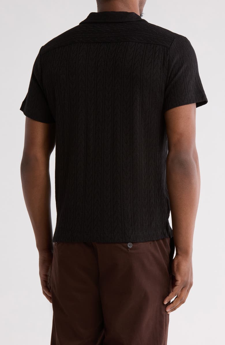 DENIM AND FLOWER Solid Black Cable Knit Cotton Blend Camp Shirt, Alternate, color, Black