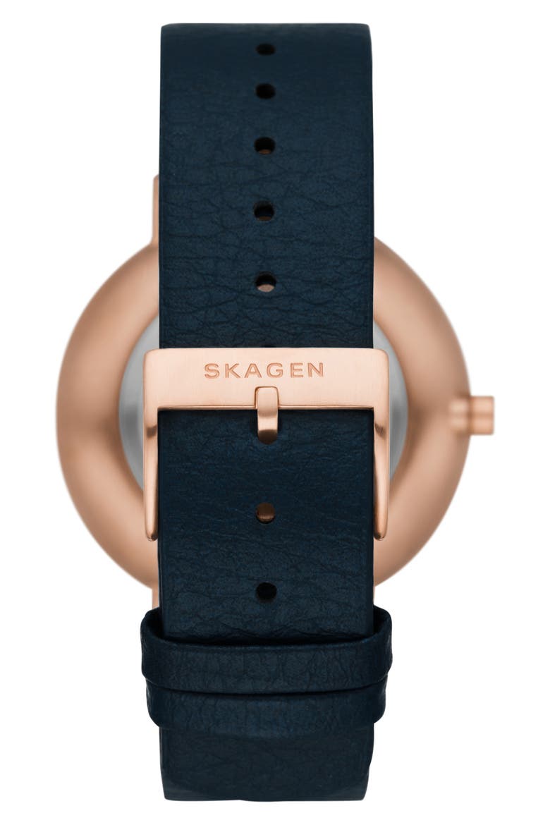 Aaren Naturals Faux Leather Strap Watch, 36mm, Alternate, color, NAVY