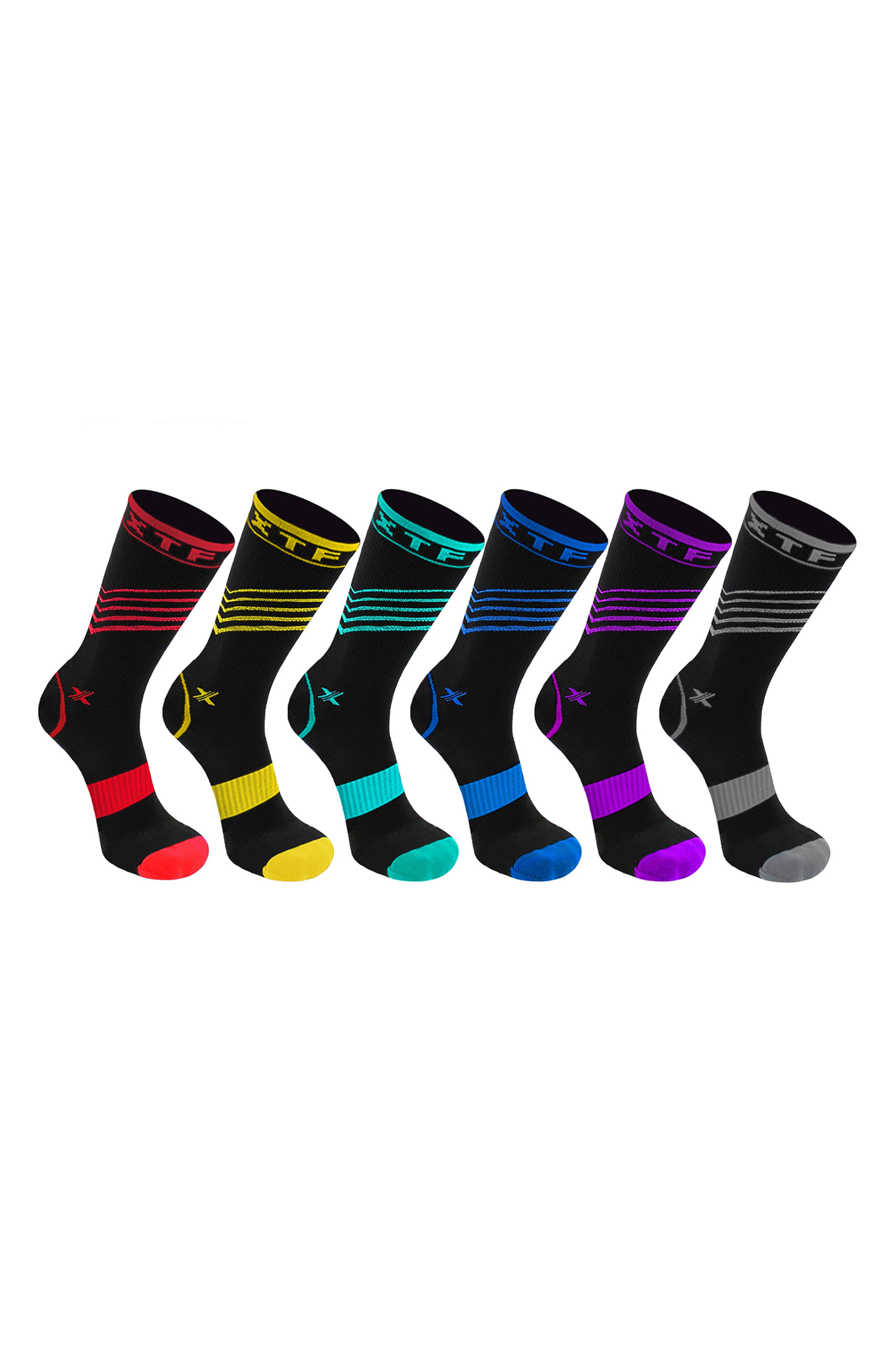 EXTREME FIT Assorted 6-Pack Stripe Compression Crew Socks