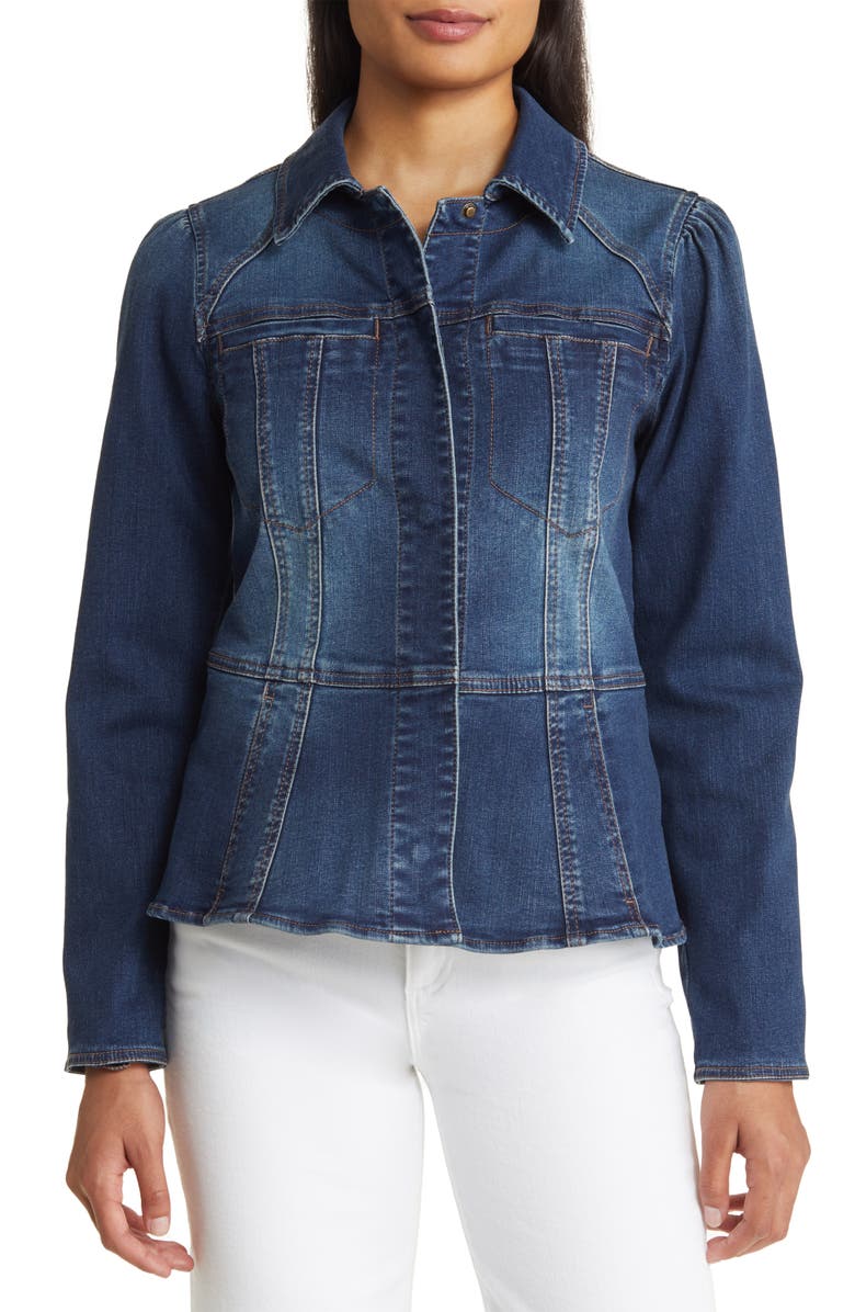 Wit & Wisdom Peplum Denim Jacket, Alternate, color, Blue
