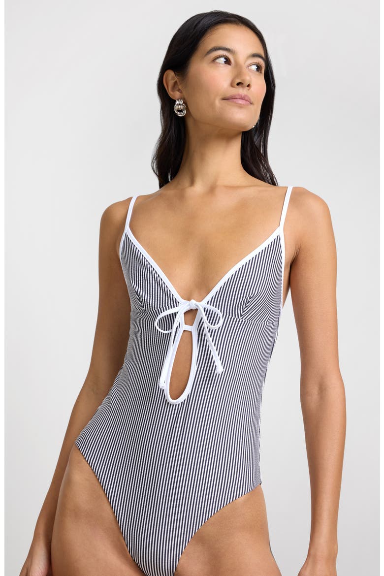 Soleil One-Piece Swimsuit, Alternate, color, NOIR NAVY/ WHITE