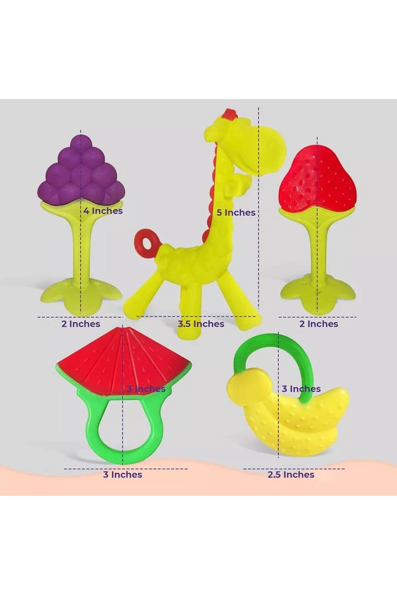 Silicone Baby Teethers Freezer Safe Gift Set, 5-Piece, Alternate, color, Multicolor