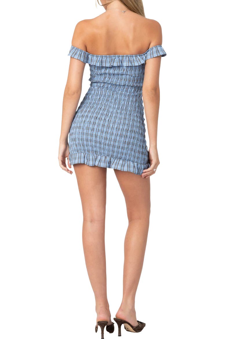 Plaid Off the Shoulder Minidress, Alternate, color, BLUE