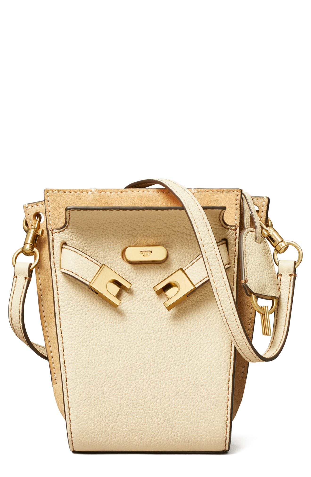 Tory Burch Lee Radziwill Petite Pebble Leather Bucket Bag, Main, color, 