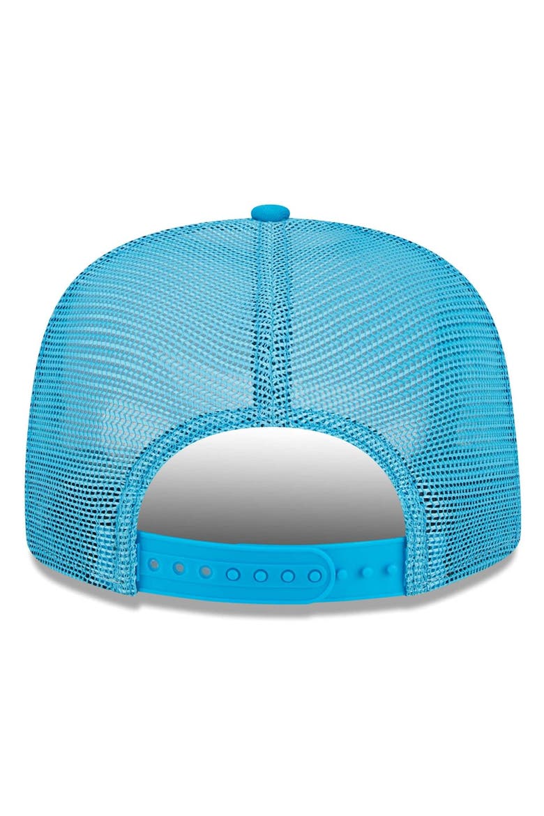 Men's New Era White/Blue Carolina Panthers Banger 9FIFTY Trucker Snapback Hat, Alternate, color, White