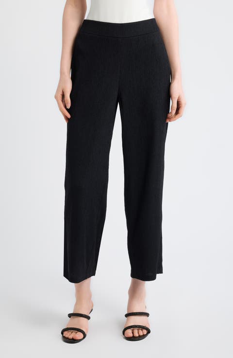 Crinkle Pull-On Ankle Wide Leg Pants