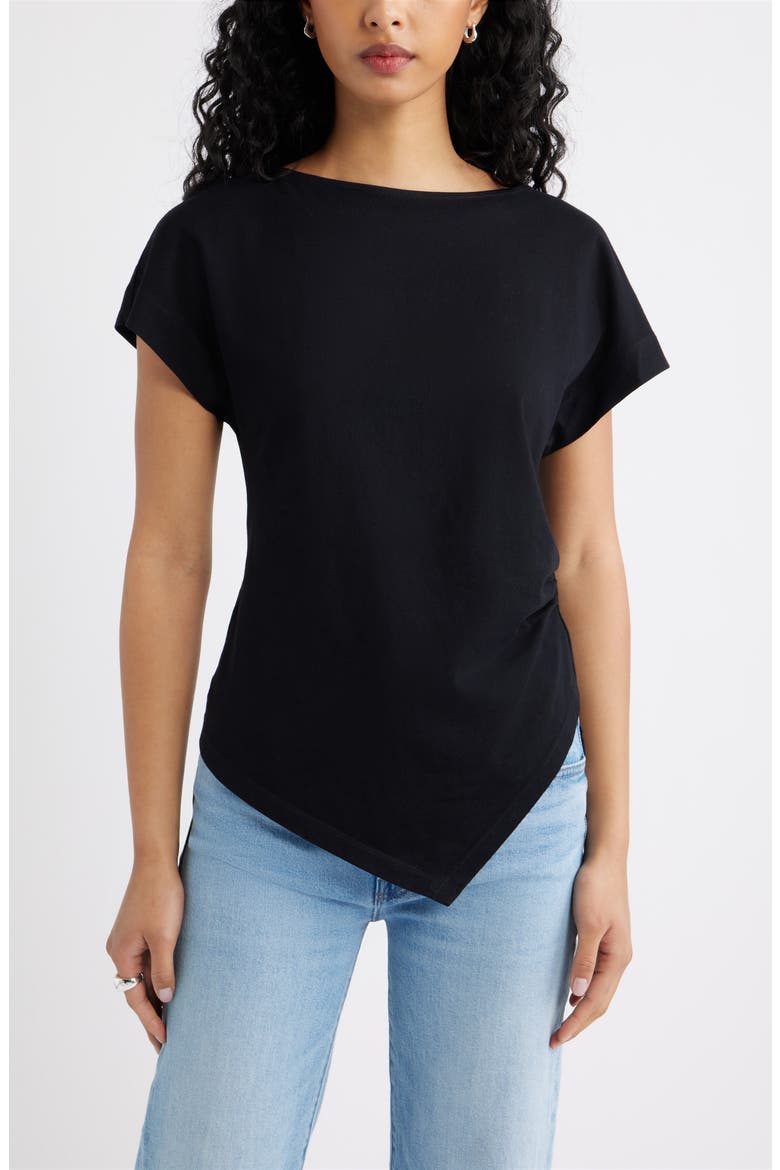 Asymmetric Cotton T-Shirt, Main, color, BLACK