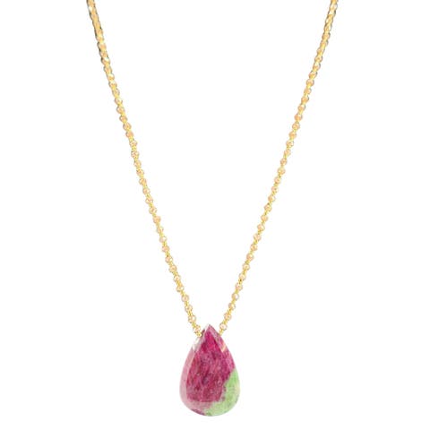 Ruby Zoisite and Green Stone Teardrop Necklace