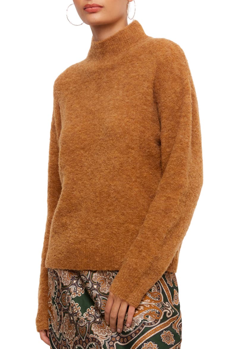 Mock Neck Boucle Sweater, Alternate, color, CAMEL