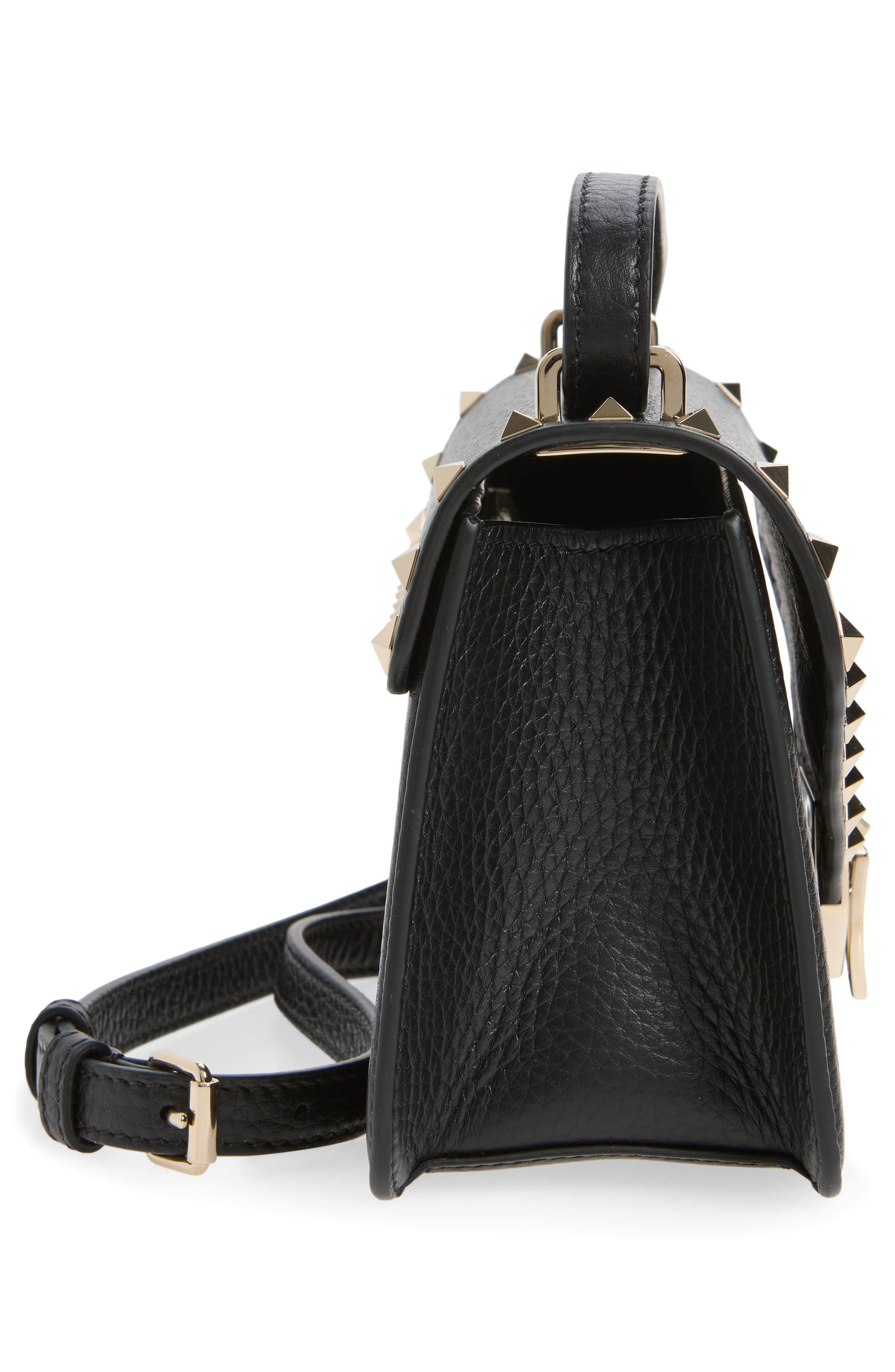 Small Rockstud Leather Shoulder Bag, Alternate, color, BLACK