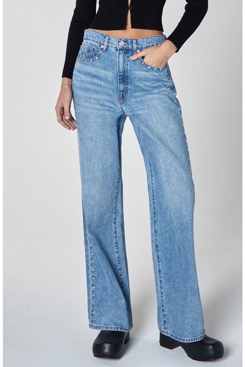 Jolene Studded Pocket High Waist Flare Leg Jeans, Main, color, LA BREA
