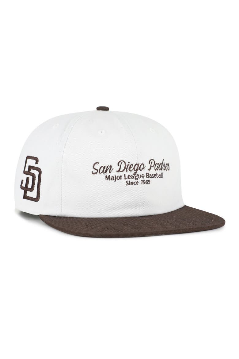 Men's '47 White/Brown San Diego Padres Script Stack Relaxed Captain Snapback, Main, color, White