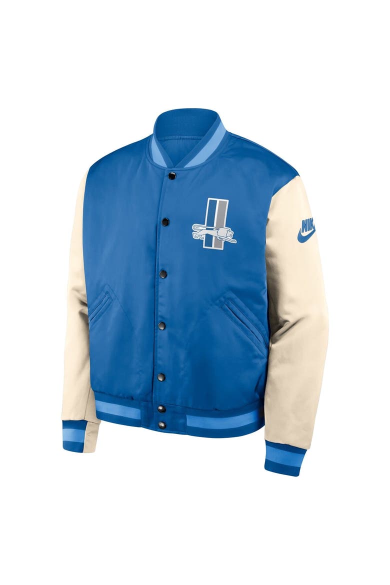 Men's Nike Blue/Cream Detroit Lions Rewind Legacy Full-Snap Bomber Jacket, Alternate, color, Blue