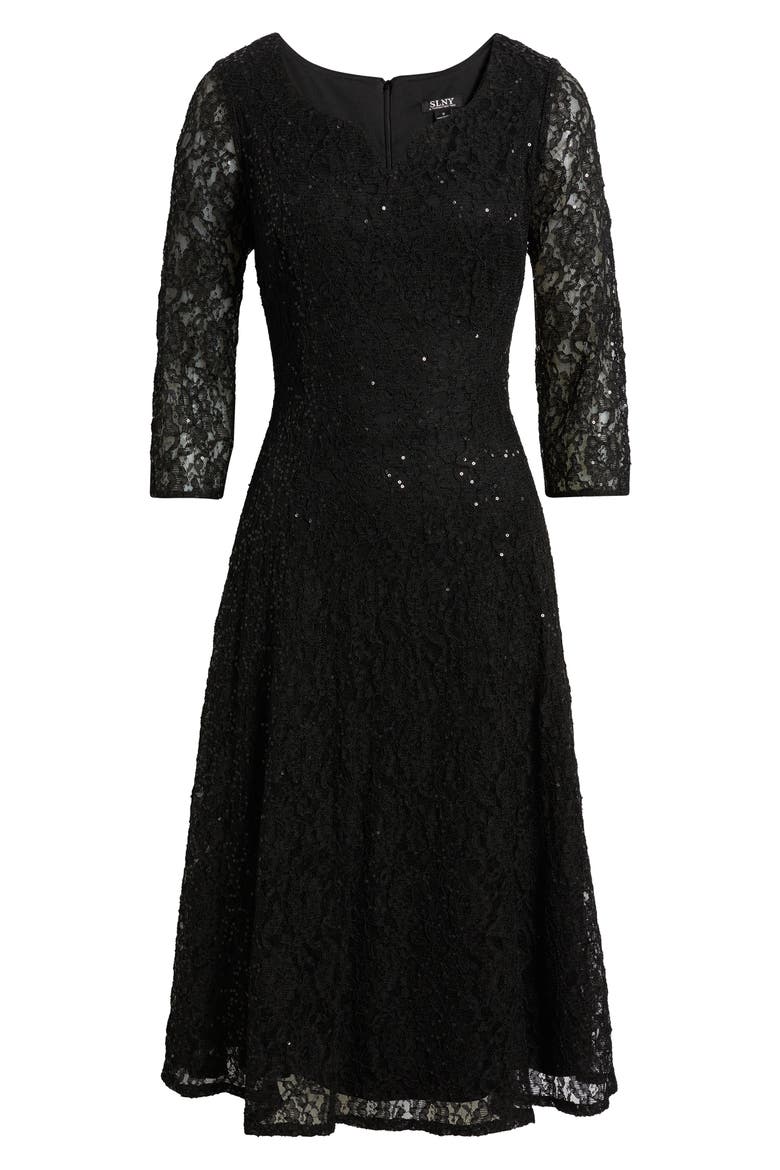 Sequin Lace Cocktail Dress, Alternate, color, BLACK