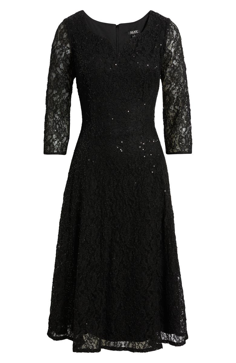 SL FASHIONS Sequin Lace Cocktail Dress, Alternate, color, Black