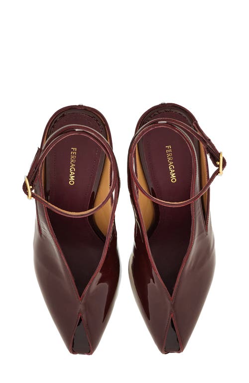 Ferragamo Arcadia Ankle Strap Wedge Pump In Burgundy