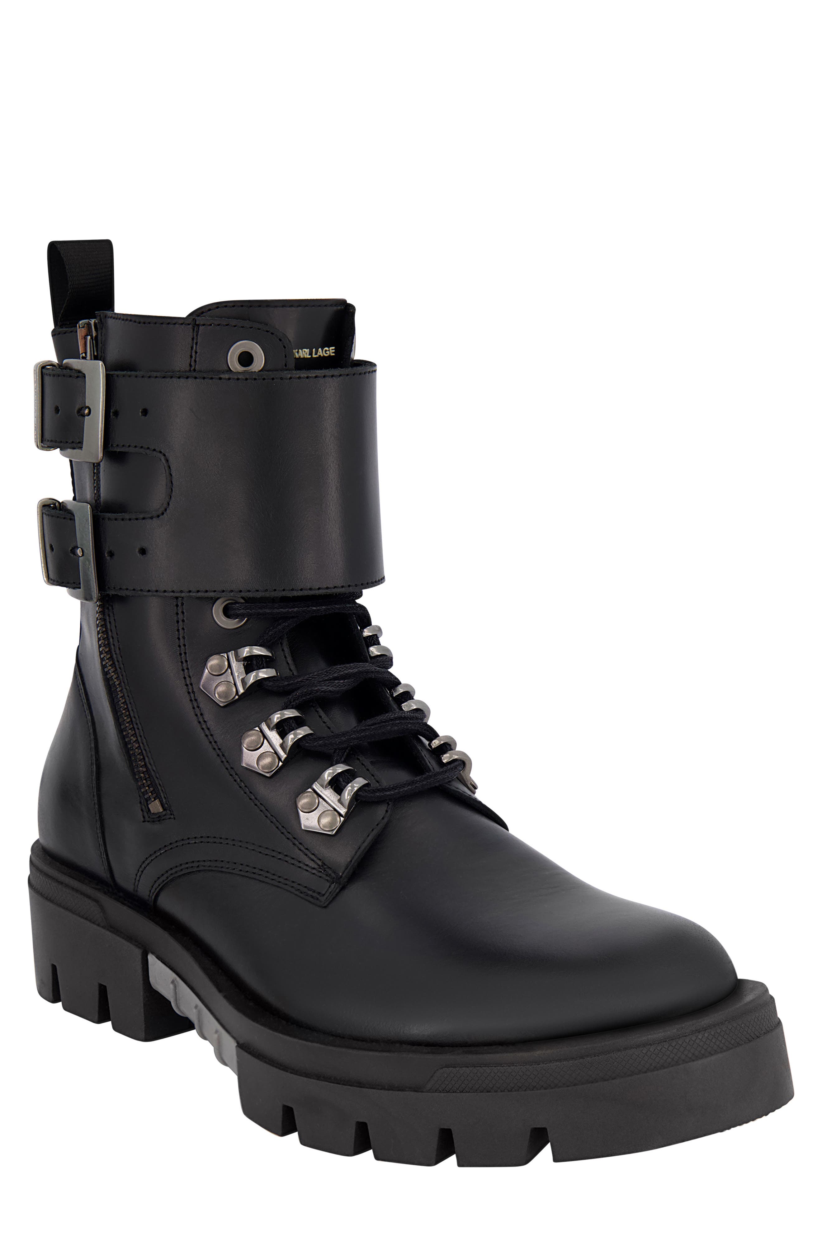 KARL LAGERFELD PARIS Leather Combat Boot, Main, color, 
