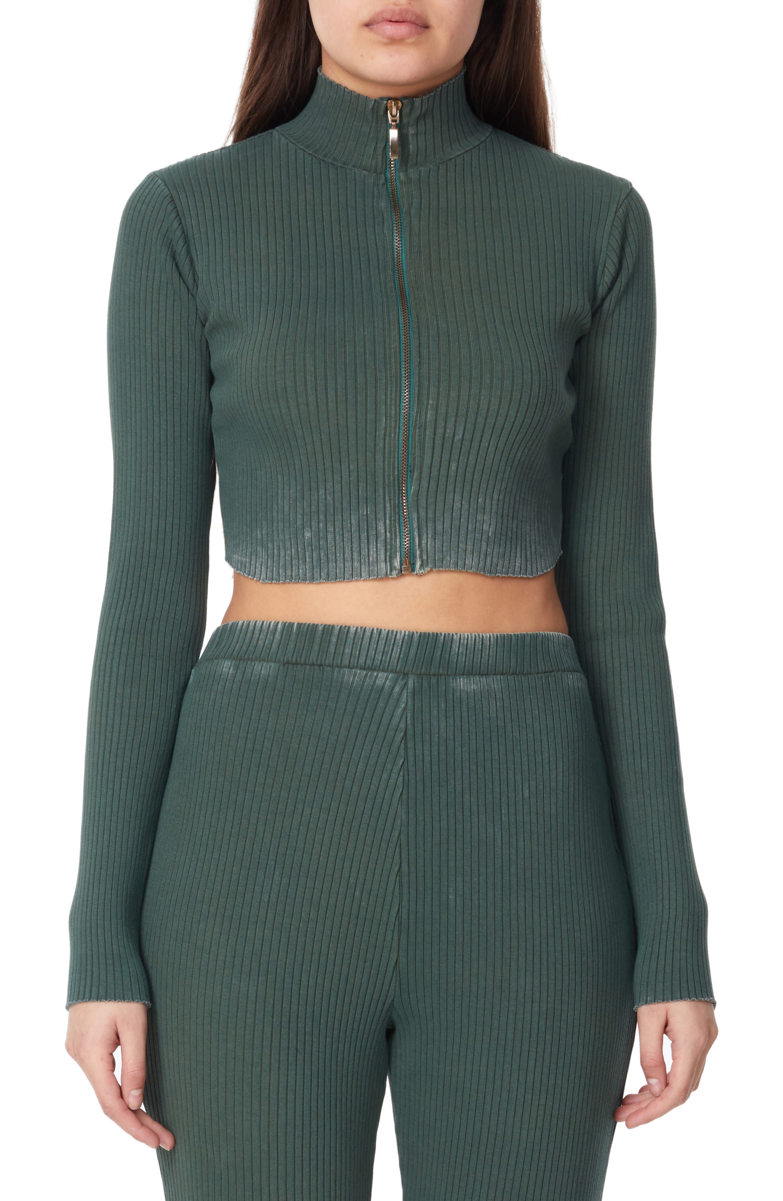 elevenparis Cotton Blend Rib Crop Jacket