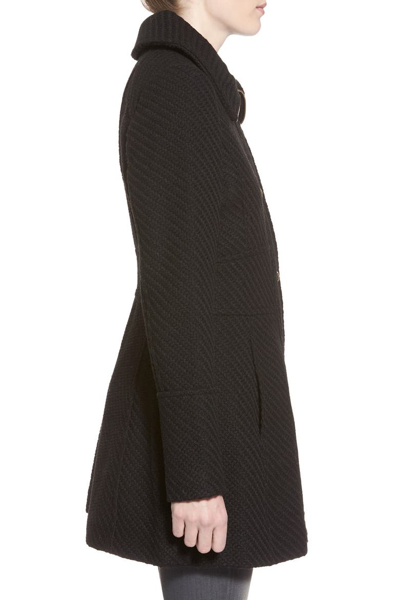 Basket Weave Fit & Flare Coat, Alternate, color, BLACK