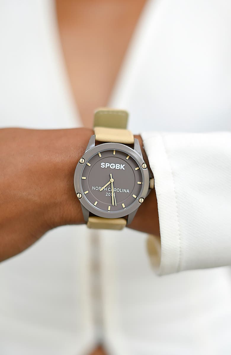 SPGBK Watches Iced Mocha Leather Strap Watch, 44mm, Alternate, color, Subtle Taupe