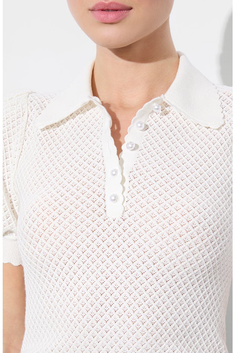 Ramona Short Sleeve Pointelle Polo Sweater, Alternate, color, SOFT WHITE