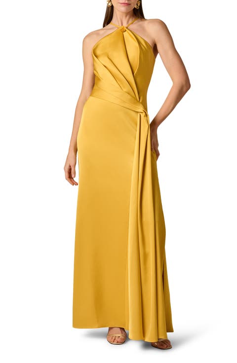 Pleated Crepe Back Satin Gown