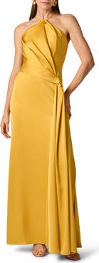 Aidan Mattox Pleated Crepe Back Satin Gown