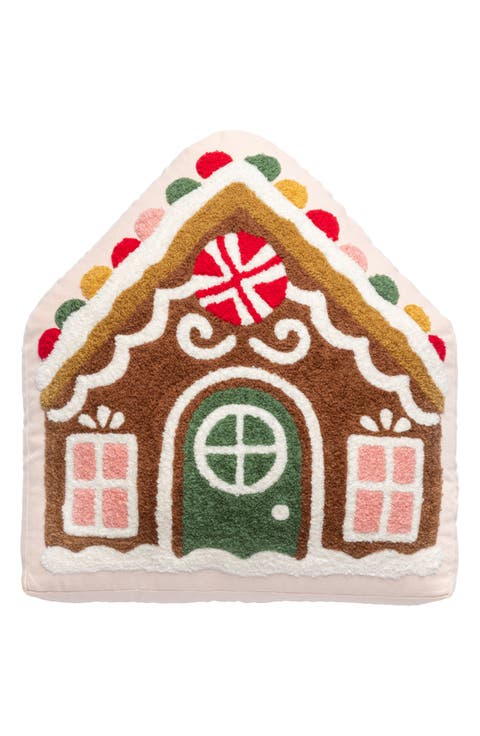 Gingerbread House Embroidered Accent Pillow