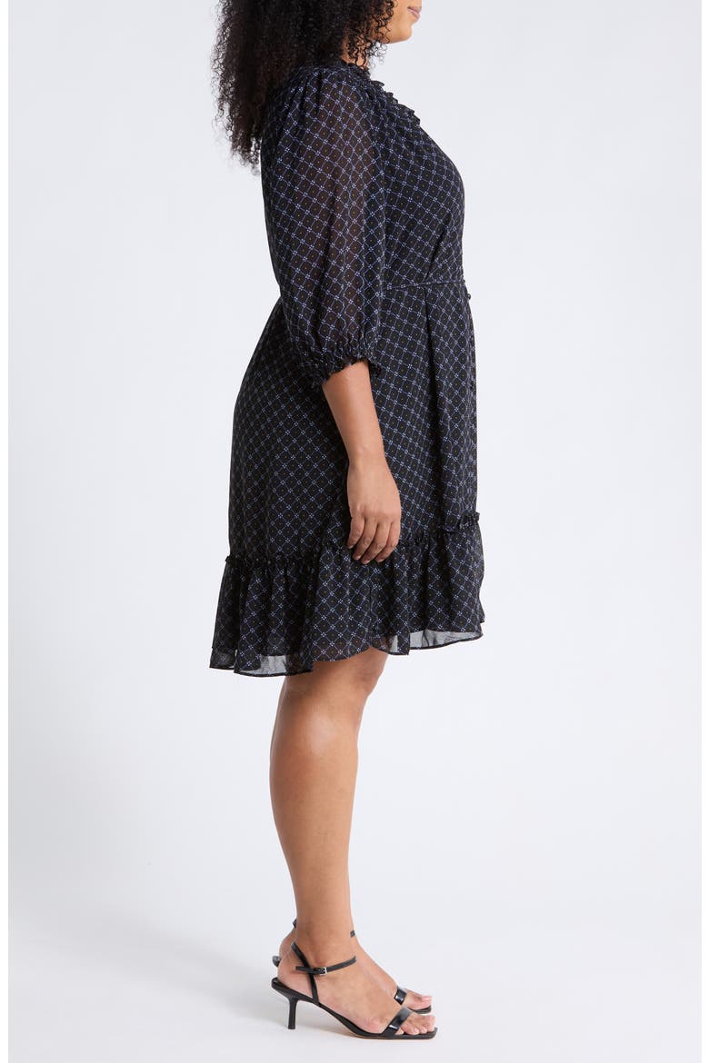 Ruffled V-Neck Mini Dress, Alternate, color, RICH BLACK