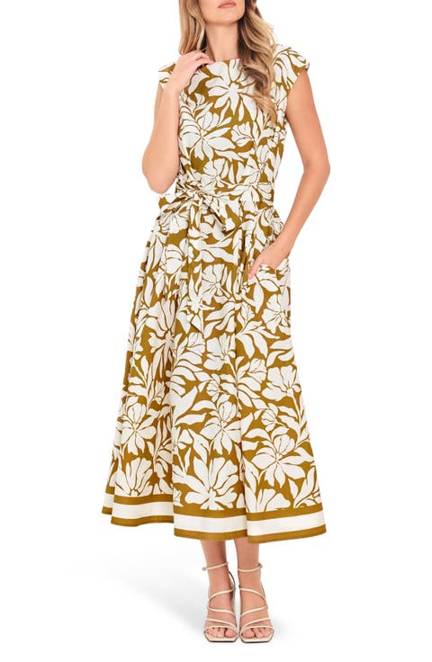 Sleeveless Print Cotton Midi Dress